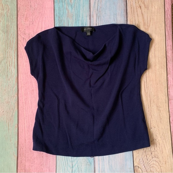 St. John short sleeve cowl neckline wool/rayon blouse - Picture 2 of 8